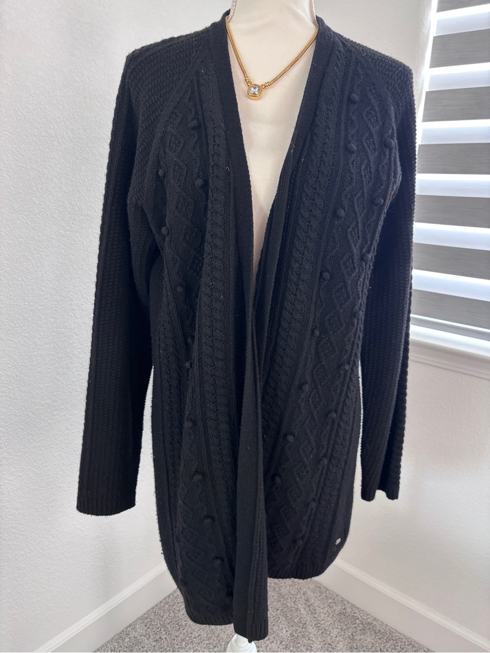 Lacoste Black Cable-Knit Open Cardigan Sweater